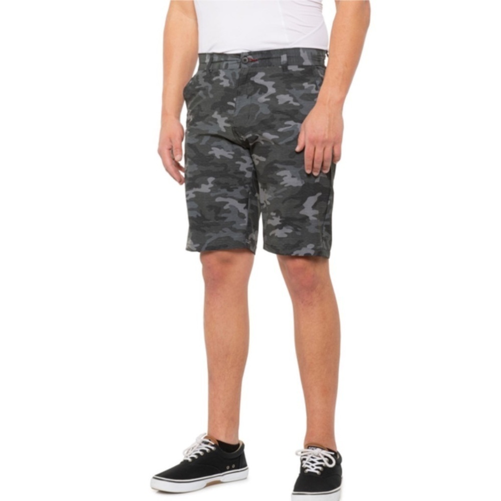 Burnside Black Camo Boardshorts Swim Trunks Sz 38 Land+Sea Performance Stretch